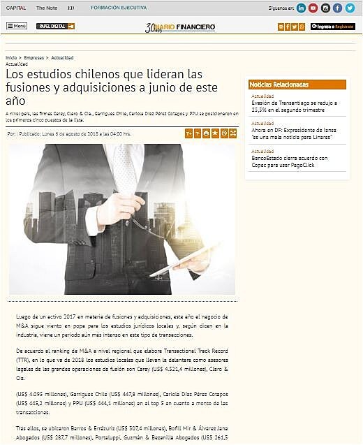 Los estudios chilenos que lideran las fusiones y adquisiciones a junio de este ao